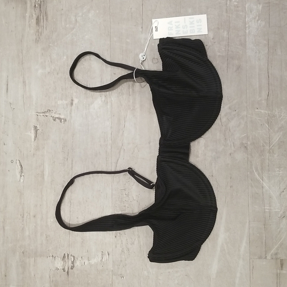 💕FRANKIE'S BIKINIS💕 Anna Ribbed Underwire Bikini Top ~ Black Large L NWT - Picture 5 of 9